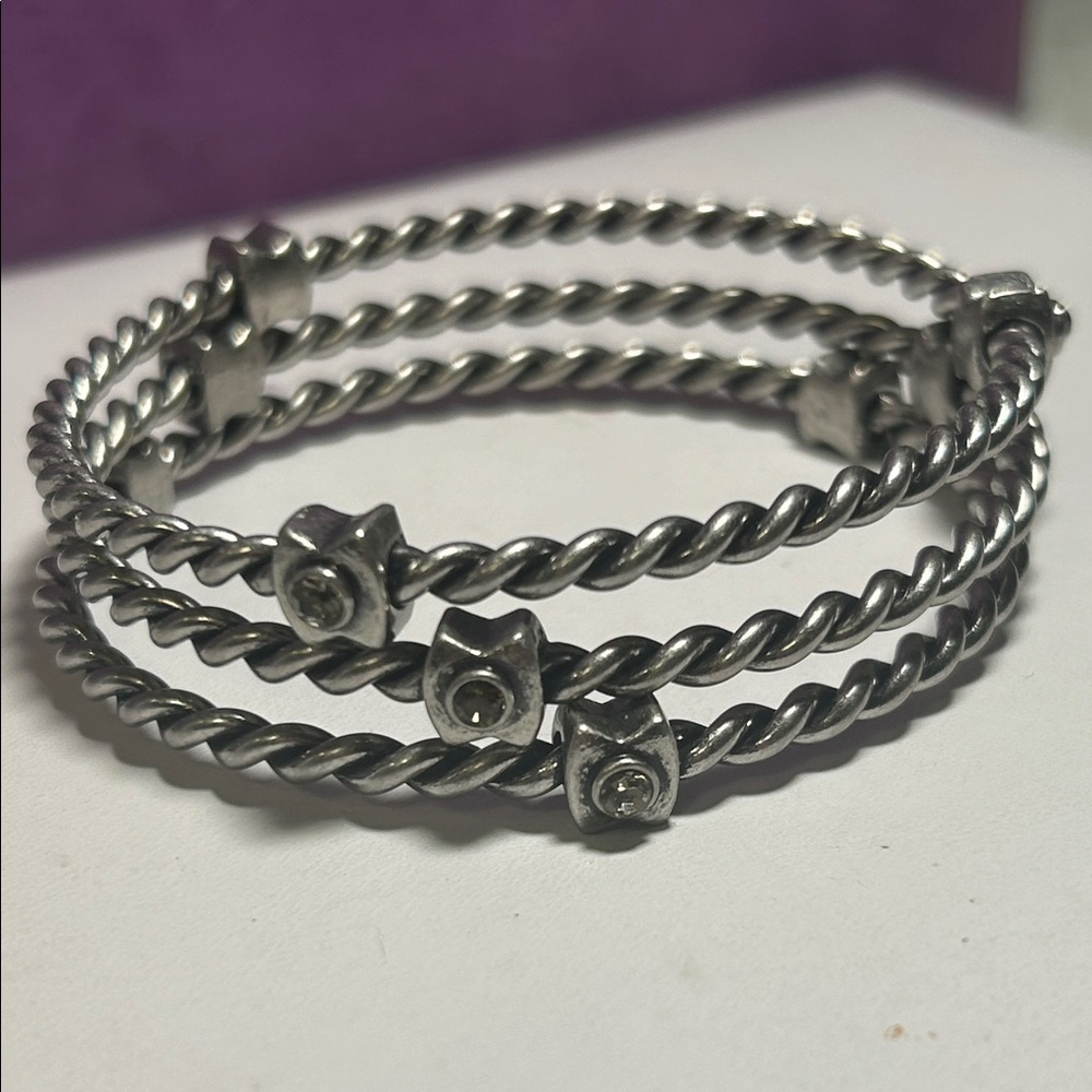 Three Silver Twisted & CZ Bangles